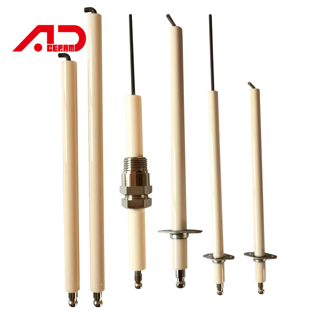 High temperature, high pressure and high purity aluminum oxide glazed ignition electrode rod ignition needle ceramic tube length can be cutADceram glazed ceramic ignitor2